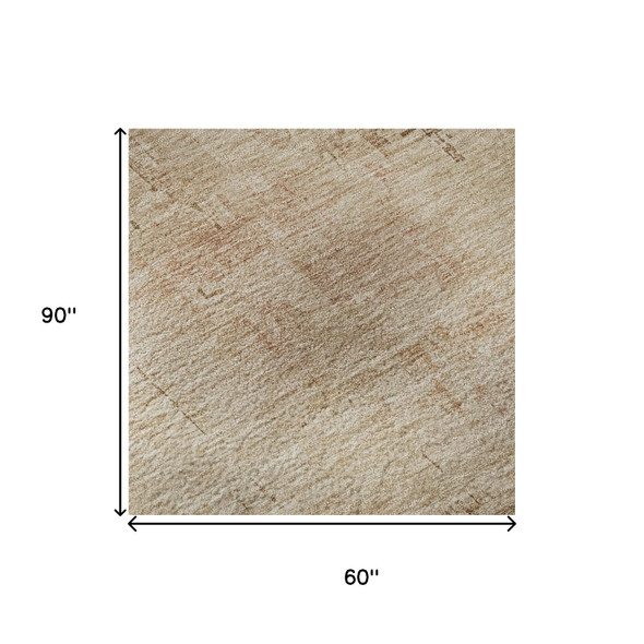 5' X 8' Coral And Beige Abstract Washable Area Rug With UV Protection
