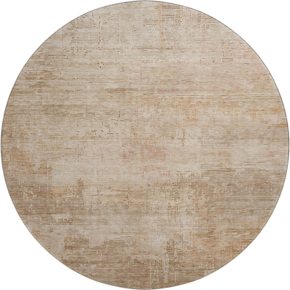8' Coral And Beige Abstract Washable Round Rug With UV Protection