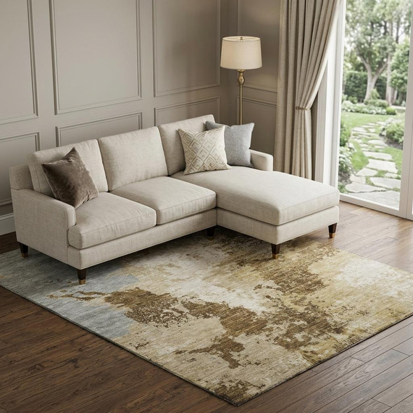 8' X 10' Brown Beige And Gray Abstract Washable Area Rug With UV Protection