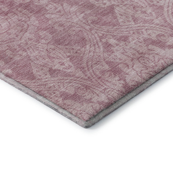 8' X 10' Pink And Ivory Damask Washable Area Rug With UV Protection