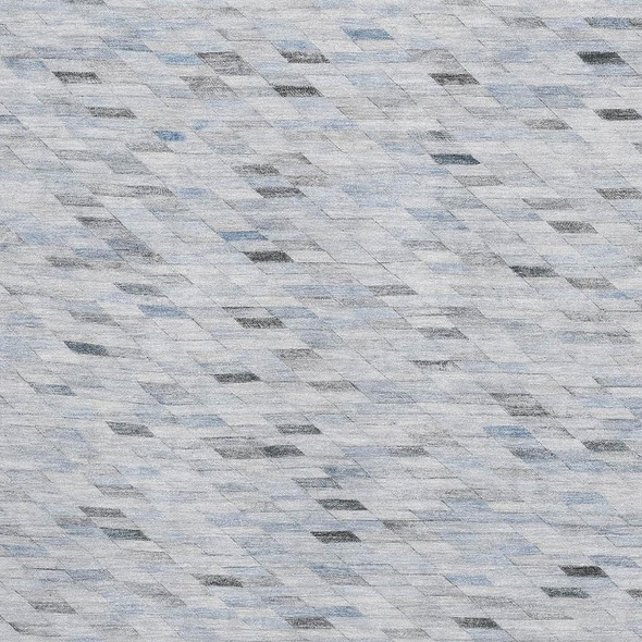 9' X 12' Blue Gray And Ivory Geometric Washable Area Rug With UV Protection