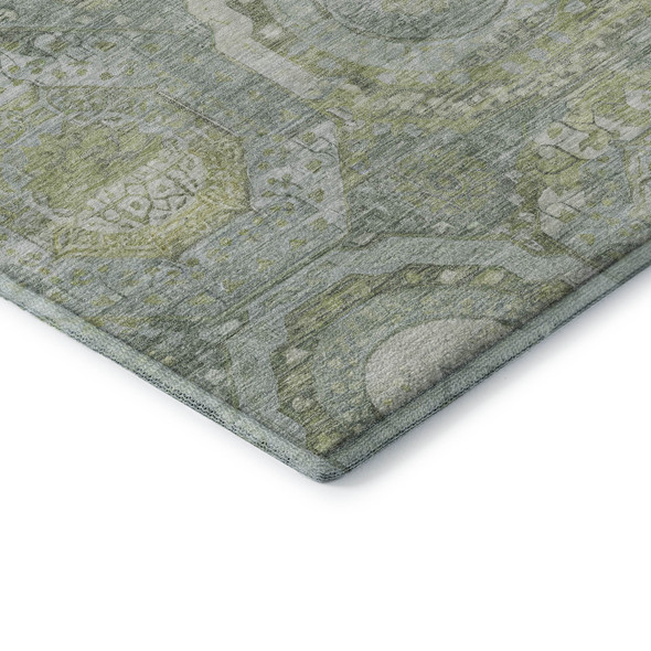 8' Sage Gold And Gray Mosaic Washable Round Rug With UV Protection