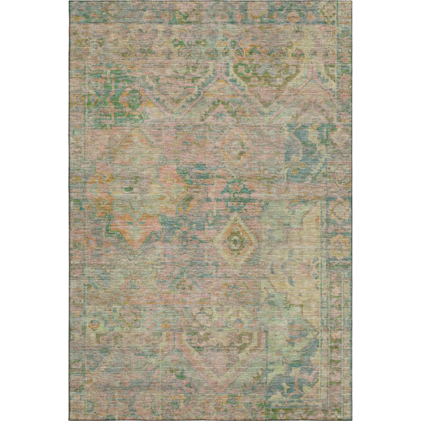 3' X 5' Green Teal And Orange Floral Washable Area Rug With UV Protection