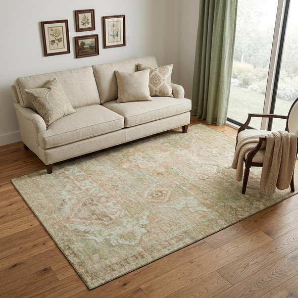 5' X 8' Salmon Beige And Coral Floral Washable Area Rug With UV Protection