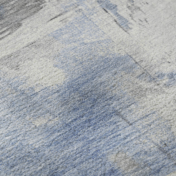 8' Denim Blue Gray And Ivory Abstract Washable Round Rug With UV Protection