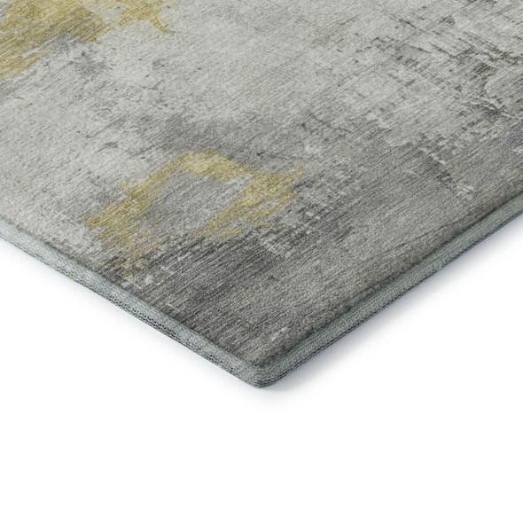 8' Gold Gray And Ivory Abstract Washable Round Rug With UV Protection