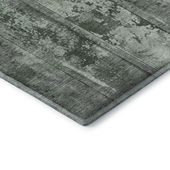 8' Green And Gray Striped Washable Round Rug With UV Protection