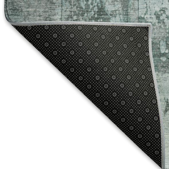 3' X 5' Teal And Gray Striped Washable Area Rug With UV Protection