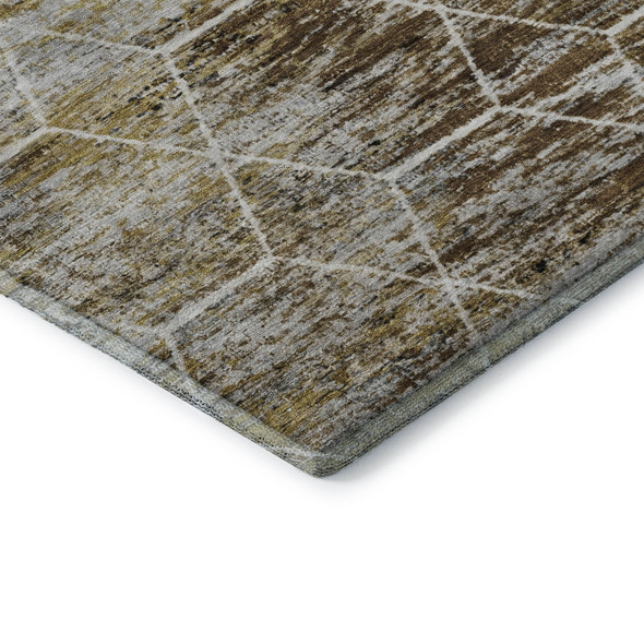 3' X 5' Brown Gold And Ivory Geometric Washable Area Rug With UV Protection