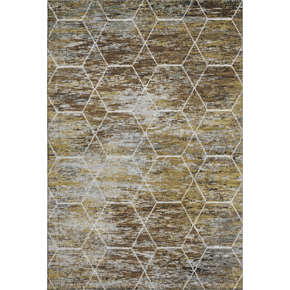 8' X 10' Brown Gold And Ivory Geometric Washable Area Rug With UV Protection