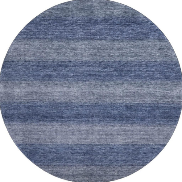 8' Blue And Sky Blue Striped Washable Round Rug With UV Protection