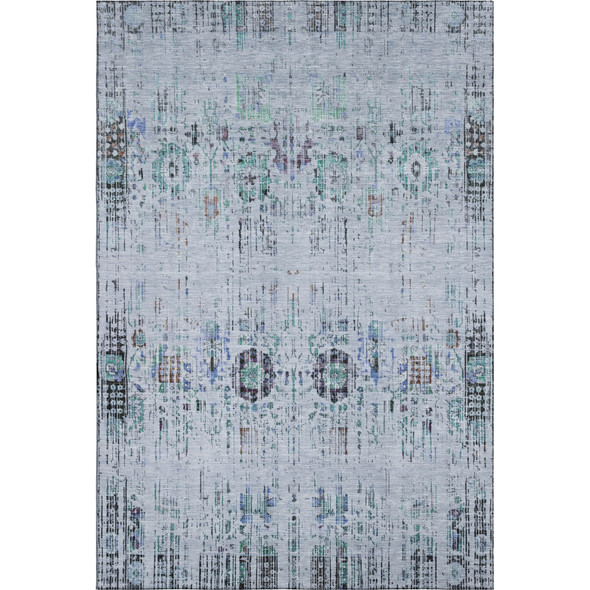 3' X 5' Blue Green And Charcoal Oriental Washable Area Rug With UV Protection