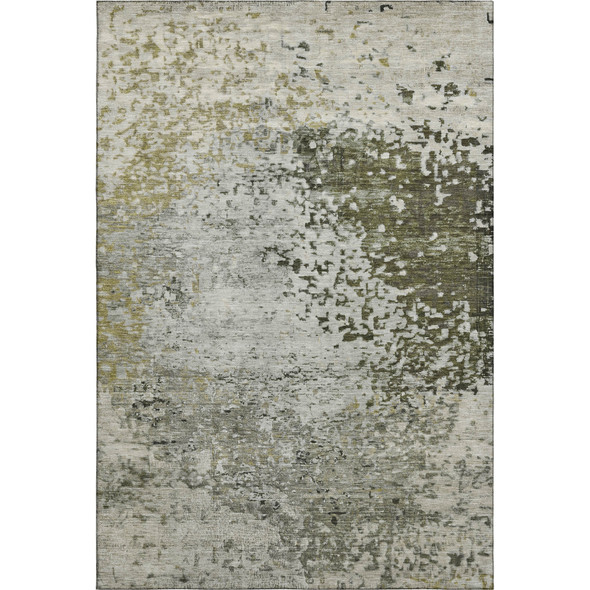 10' X 14' Graphite Green And Ivory Abstract Washable Area Rug With UV Protection