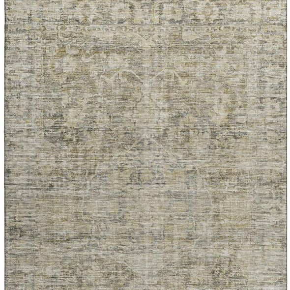 9' X 12' Pewter And Silver Oriental Washable Area Rug With UV Protection