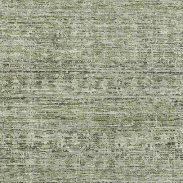 9' X 12' Green And Gray Striped Washable Area Rug With UV Protection