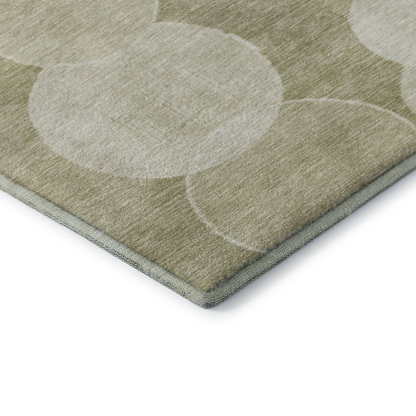 8' Tan And Beige Geometric Washable Round Rug With UV Protection