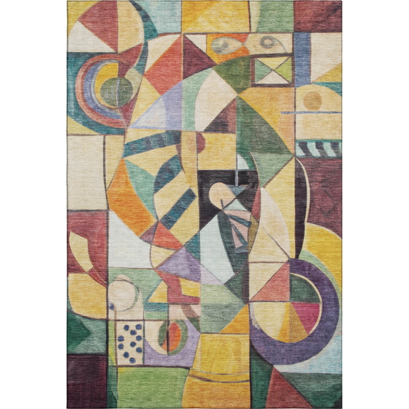 3' X 5' Gold Purple And Ivory Abstract Washable Area Rug With UV Protection