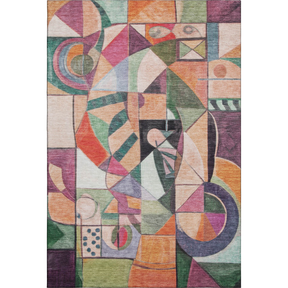 10' X 14' Orange Pink And Ivory Abstract Washable Area Rug With UV Protection