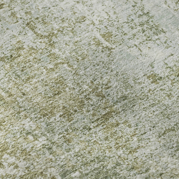 10' X 14' Artichoke Green And Ivory Abstract Washable Area Rug With UV Protection