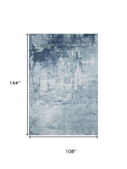 9' X 12' Blue And Ivory Abstract Washable Area Rug With UV Protection