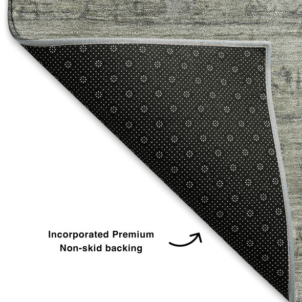 8' Pewter And Taupe Geometric Washable Round Rug With UV Protection