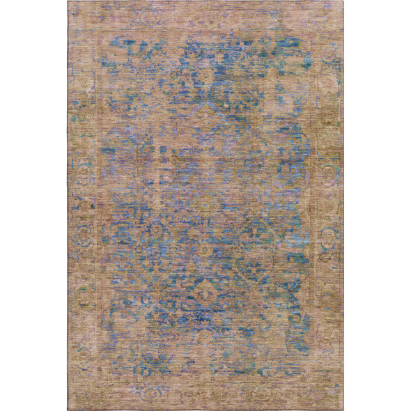 9' X 12' Navy Blue And Gold Oriental Washable Area Rug With UV Protection