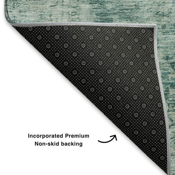 3' X 5' Teal And Beige Oriental Washable Area Rug With UV Protection
