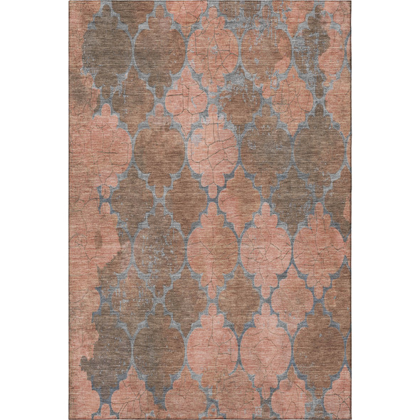 3' X 5' Copper And Gray Damask Washable Area Rug With UV Protection