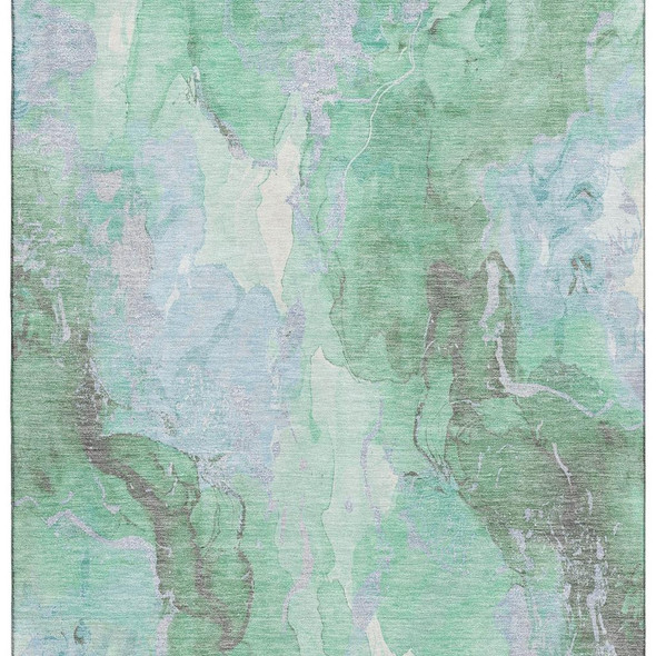 10' X 14' Pale Aqua Green And Ivory Abstract Washable Area Rug With UV Protection