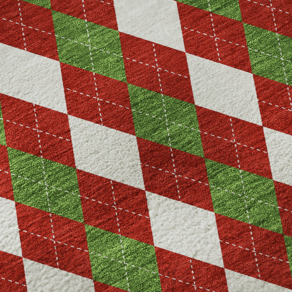8' X 10' Red Green And White Geometric Washable Area Rug With UV Protection