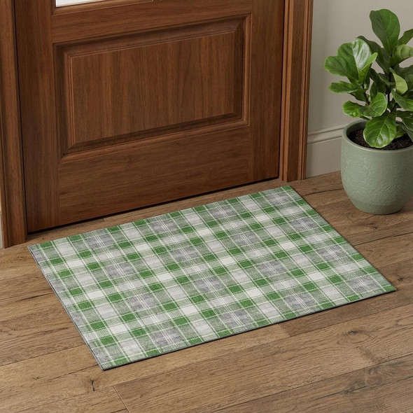 3' X 5' Green Gray And Ivory Abstract Geometric Washable Area Rug With UV Protection