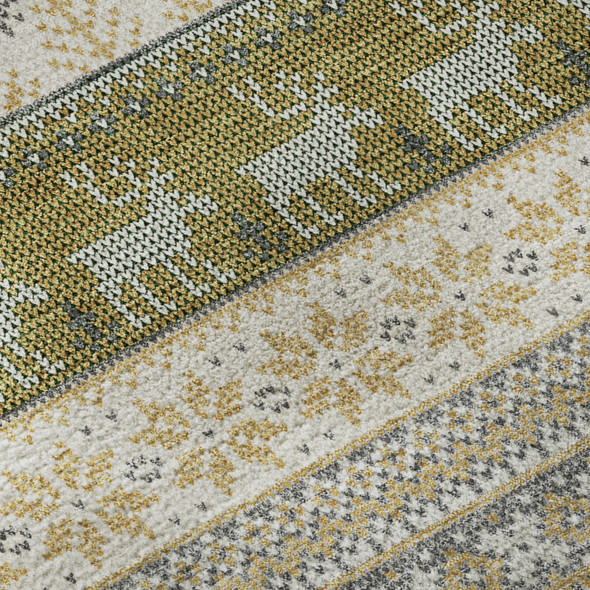5' X 8' Gray Ivory And Gold Abstract Geometric Washable Area Rug With UV Protection
