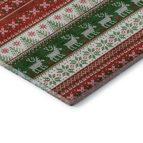 5' X 8' Red Green And Ivory Abstract Geometric Washable Area Rug With UV Protection