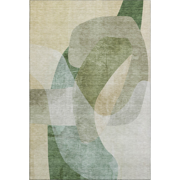 3' X 5' Sage And Beige Abstract Washable Area Rug With UV Protection