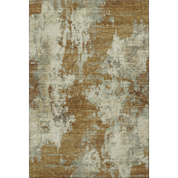 5' X 8' Terra Cotta And Beige Abstract Washable Area Rug With UV Protection