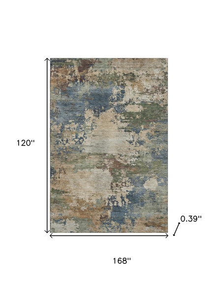 10' X 14' Blue And Beige Abstract Washable Area Rug With UV Protection