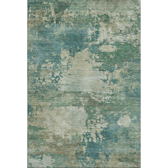 5' X 8' Teal And Beige Abstract Washable Area Rug With UV Protection
