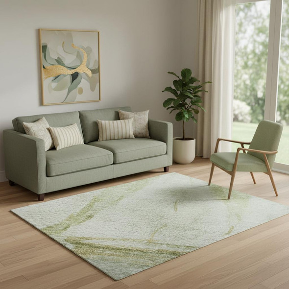 5' X 8' Green And Gold Nautical Washable Area Rug With UV Protection