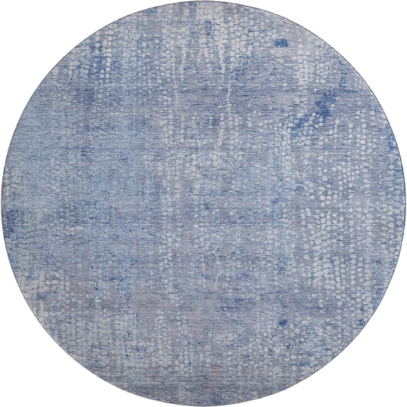 8' Blue And Ivory Abstract Washable Round Rug With UV Protection