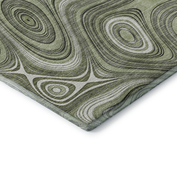 5' X 8' Sage And Ivory Geometric Washable Area Rug With UV Protection