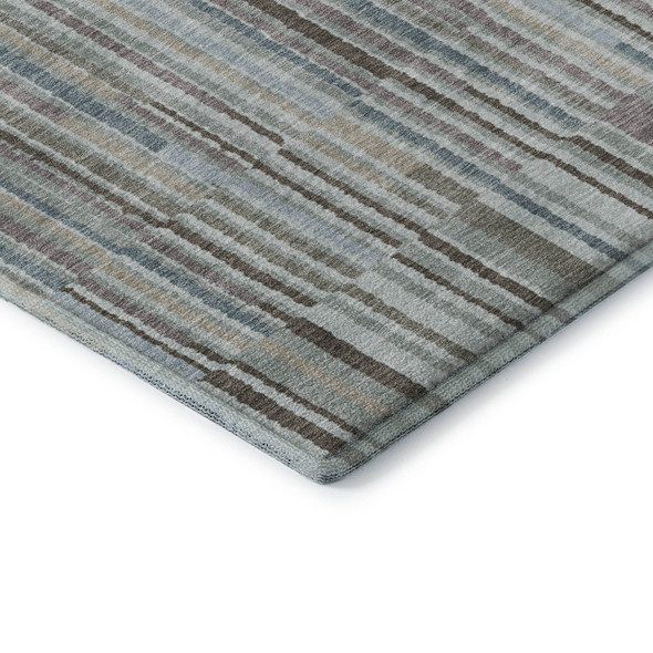 8' X 10' Teal And Brown Striped Washable Area Rug With UV Protection