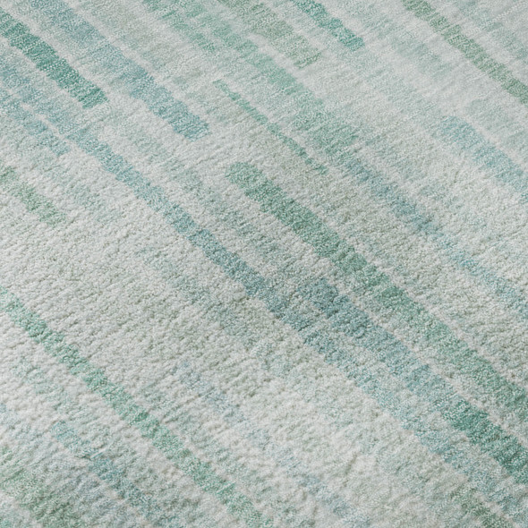 5' X 8' Turquoise And Sky Blue Striped Washable Area Rug With UV Protection