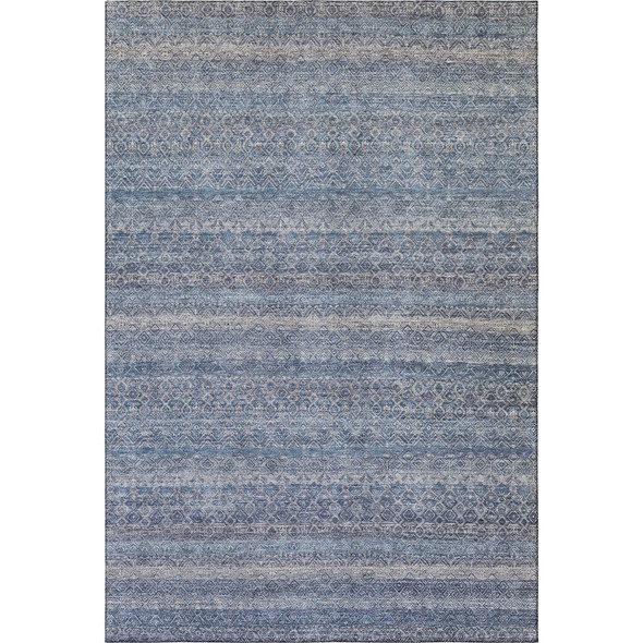 8' X 10' Blue And Beige Striped Washable Area Rug With UV Protection