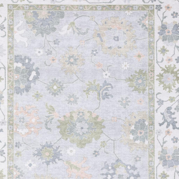 3' X 5' Blue And Green Oriental Washable Area Rug