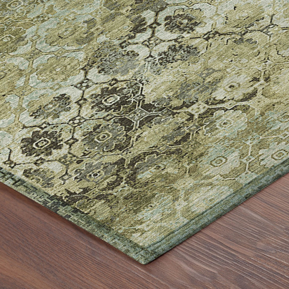 9' X 12' Olive Green And Mint Green Abstract Washable Indoor Outdoor Area Rug
