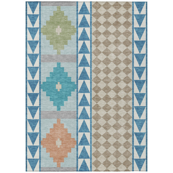 8' X 10' Teal Blue And Ivory Southwestern Washable Indoor Outdoor Area Rug