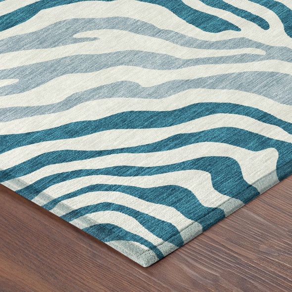 9' X 12' Teal Blue And Ivory Zebra Print Washable Indoor Outdoor Area Rug