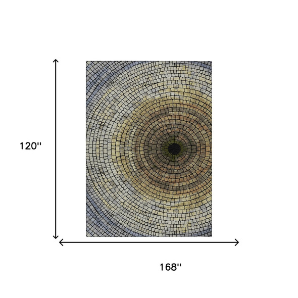 10' X 14' Gold And Gray Geometric Washable Indoor Outdoor Area Rug