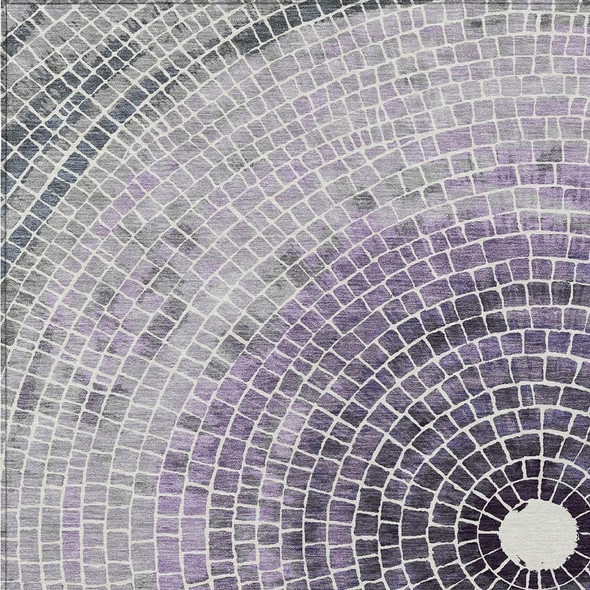 8' X 10' Lavender And Gray Geometric Washable Indoor Outdoor Area Rug