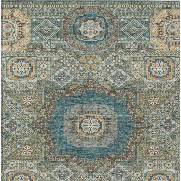 3' X 5' Green And Teal Blue Oriental Washable Indoor Outdoor Area Rug